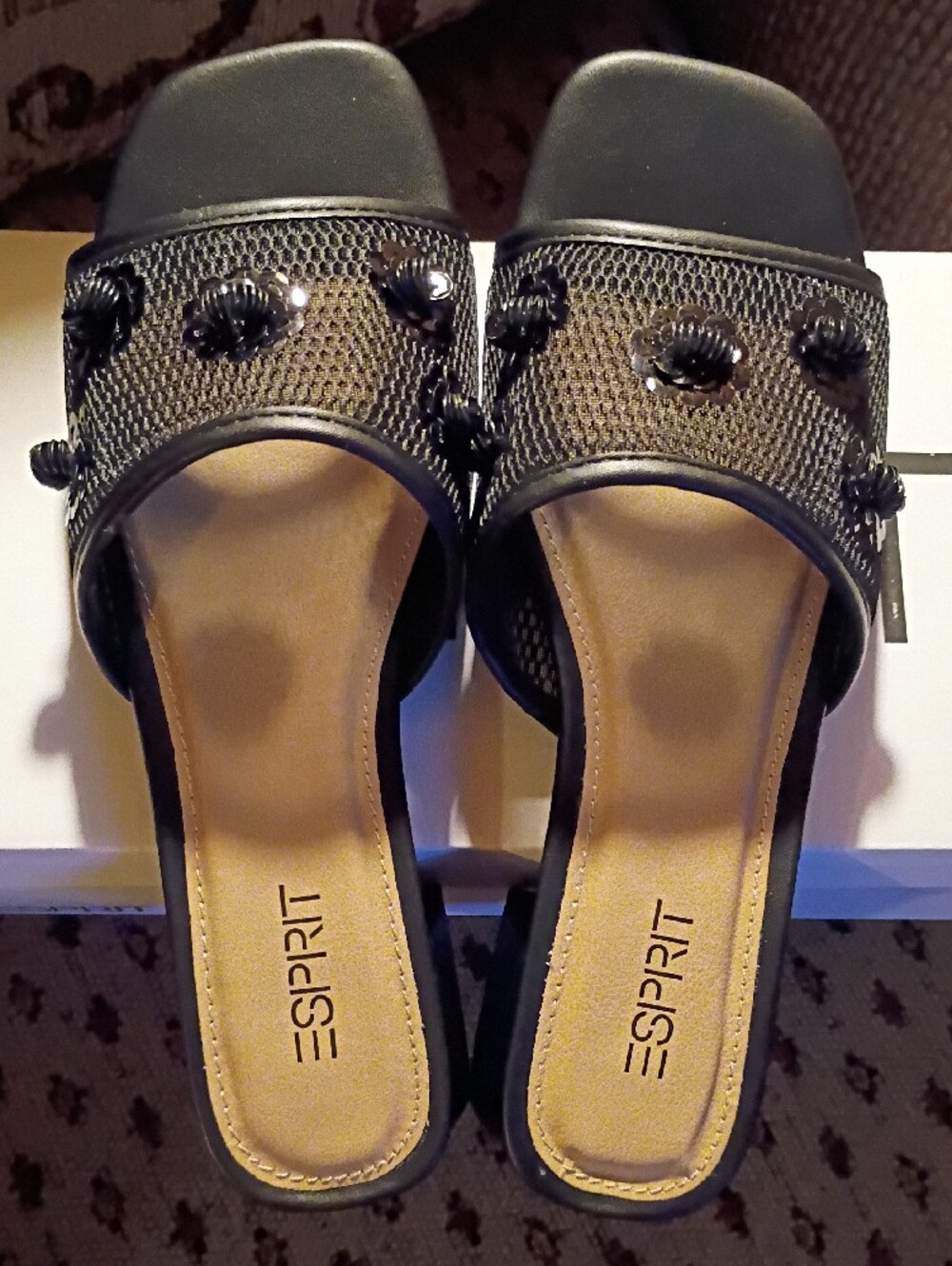 Esprit Women's Black Slip-On Mules with Knotted Floral Accents Size 7, NWT W/Box - Picture 12 of 16